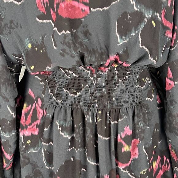 Allsaints Dress Womens Medium Black Floral Long Sleeve V Neck Whimsigoth Mini - Picture 9 of 16